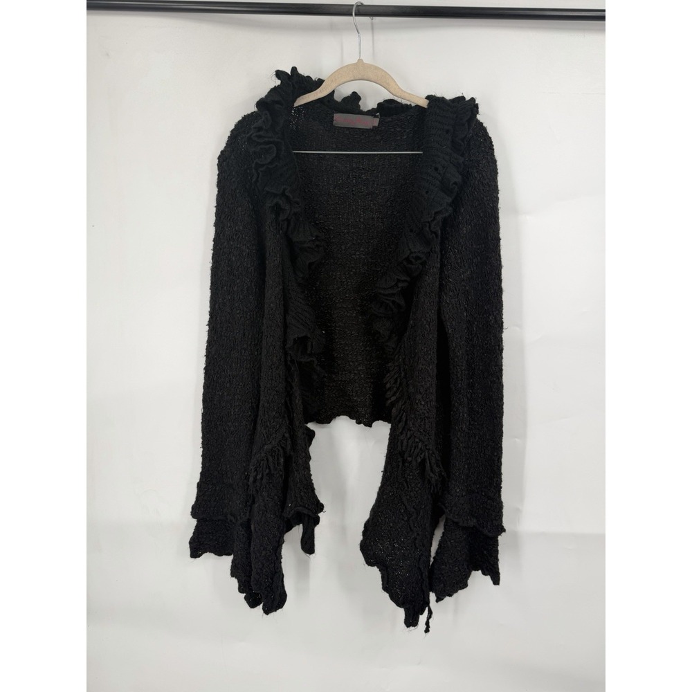 Pretty Angel Ruffle Whimsigoth Cardigan Y2K Women L Black Knit Dark Fairy Witchy
